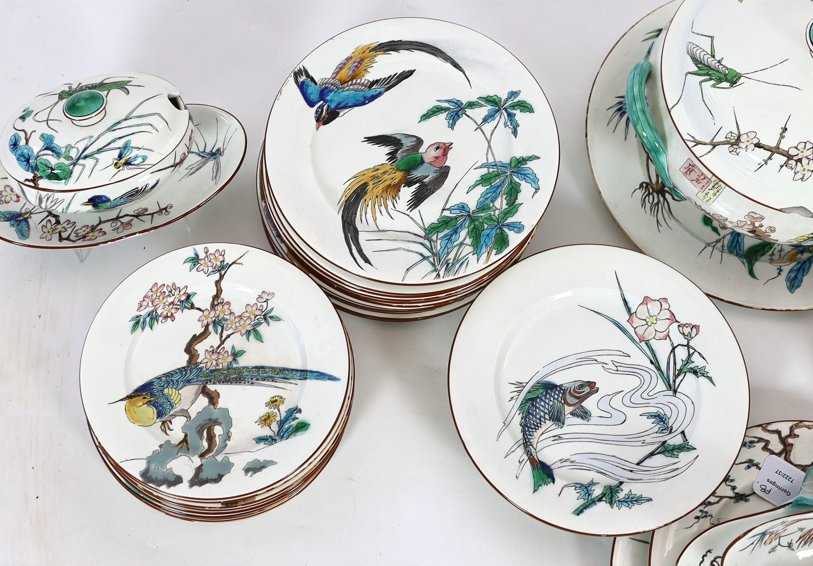 Eugene Millet (1819-1879) for Viellard Bordeaux - an extensive Japonaise ‘Grands Oiseaux’ earthenware part dinner service, late 19th century